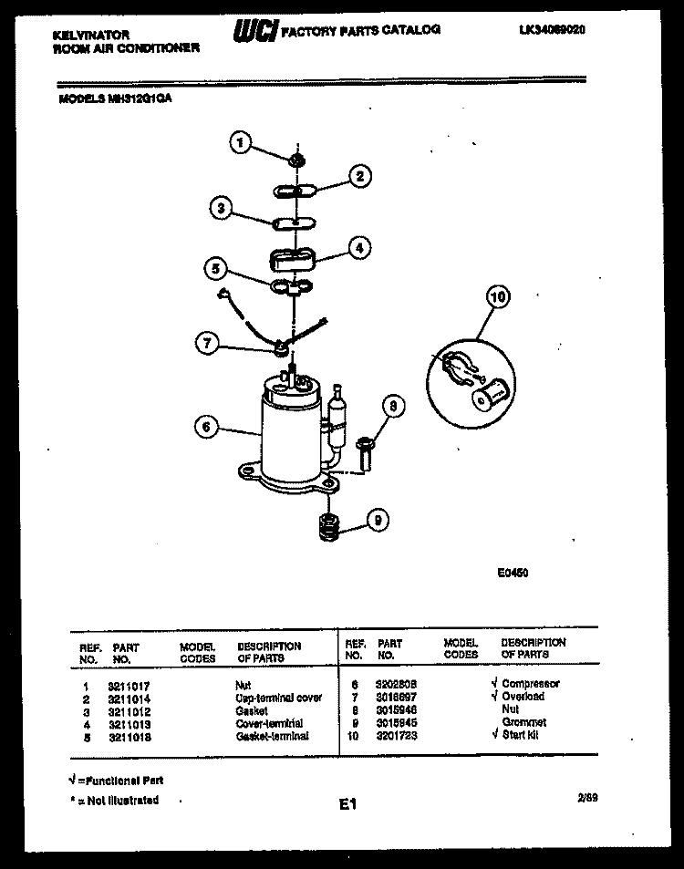 COMPRESSOR Diagram and Parts List for MH312G1QA  Kelvinator Air Conditioner