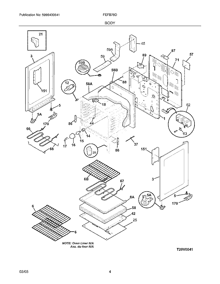BODY Diagram and Parts List for FEFB78DBD  Frigidaire Range
