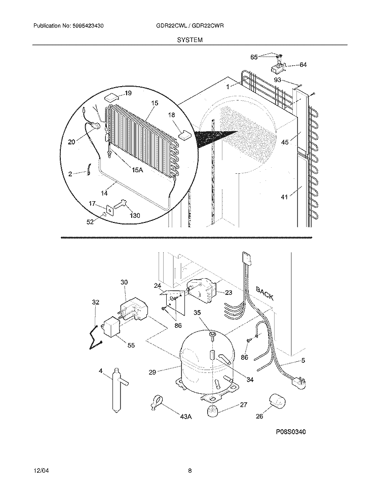 SYSTEM Diagram and Parts List for GDR22CWR4  Frigidaire Refrigerator