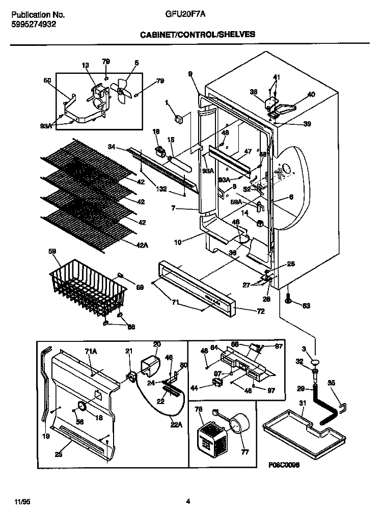 CABINET / CONTROL / SHELVES Diagram and Parts List for GFU20F7AW6  Gibson Freezer