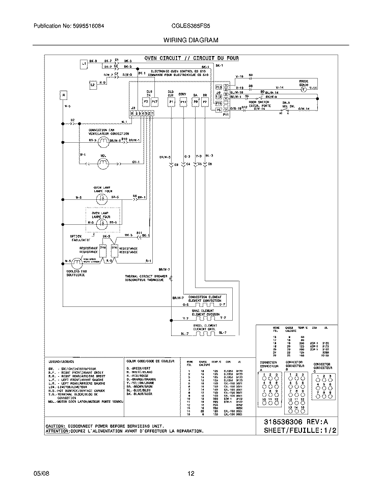WIRING DIAGRAM Diagram and Parts List for CGLES385FS5  Frigidaire Wall Oven