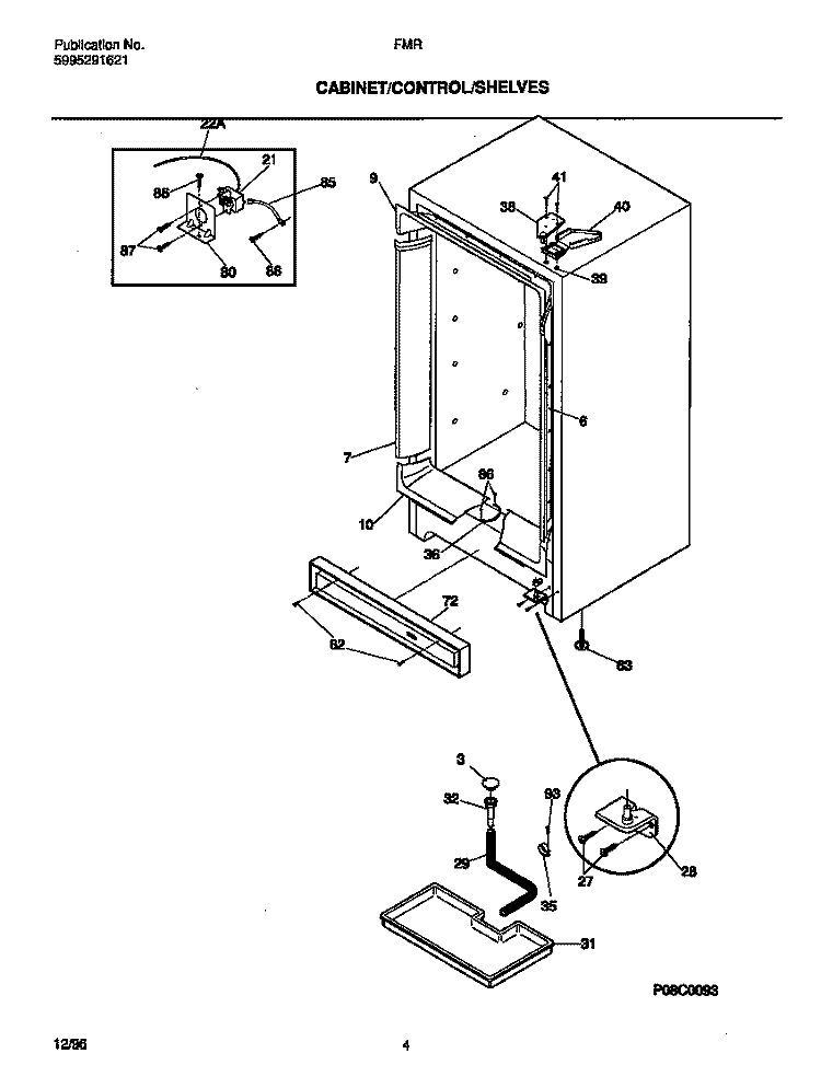 CABINET / CONTROL / SHELVES Diagram and Parts List for MFU14M2FW0  Frigidaire Freezer