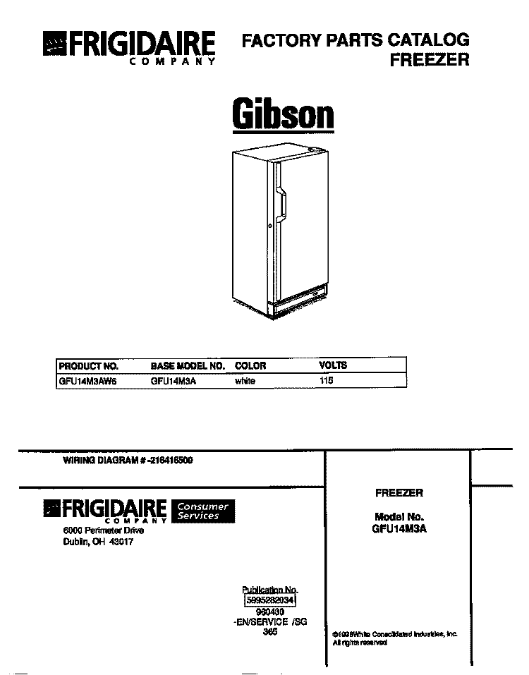 COVER Diagram and Parts List for GFU14M3AW6  Gibson Freezer