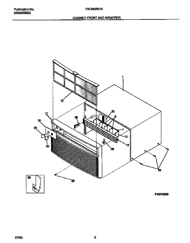 CABINET FRONT & WRAPPER Diagram and Parts List for FAC083W7A3  Frigidaire Air Conditioner