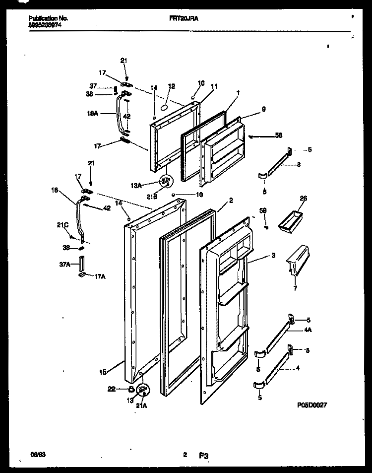DOOR PARTS Diagram and Parts List for FRT20JRAD0  Frigidaire Refrigerator