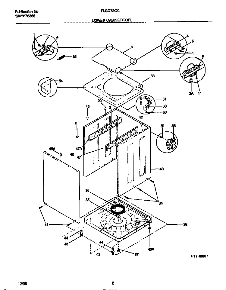 LOWER CABINET / TOP Diagram and Parts List for FLSG72GCS1  Frigidaire Washer Dryer Combo