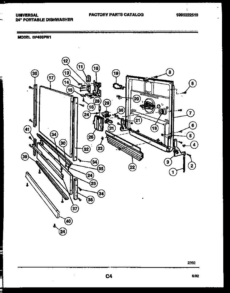 DOOR PARTS Diagram and Parts List for DP400PD1  Uni Dishwasher