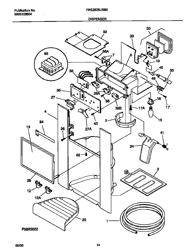 I&W DISPENSER Diagram and Parts List for FRS26ZNJSB0  Frigidaire Refrigerator