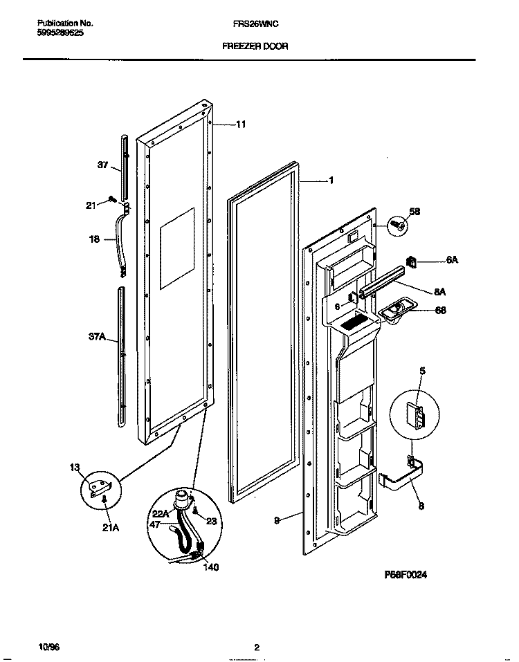FREEZER DOOR Diagram and Parts List for FRS26WNCW4  Frigidaire Refrigerator