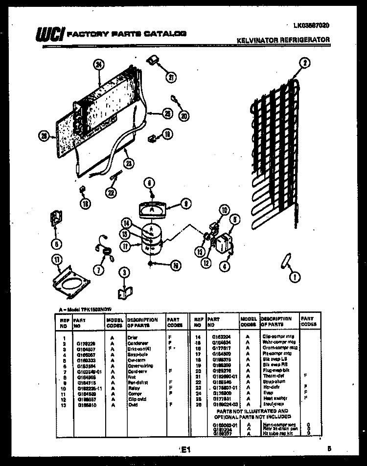 SYSTEM AND AUTOMATIC DEFROST PARTS Diagram and Parts List for TPK160ZN0D  Kelvinator Refrigerator