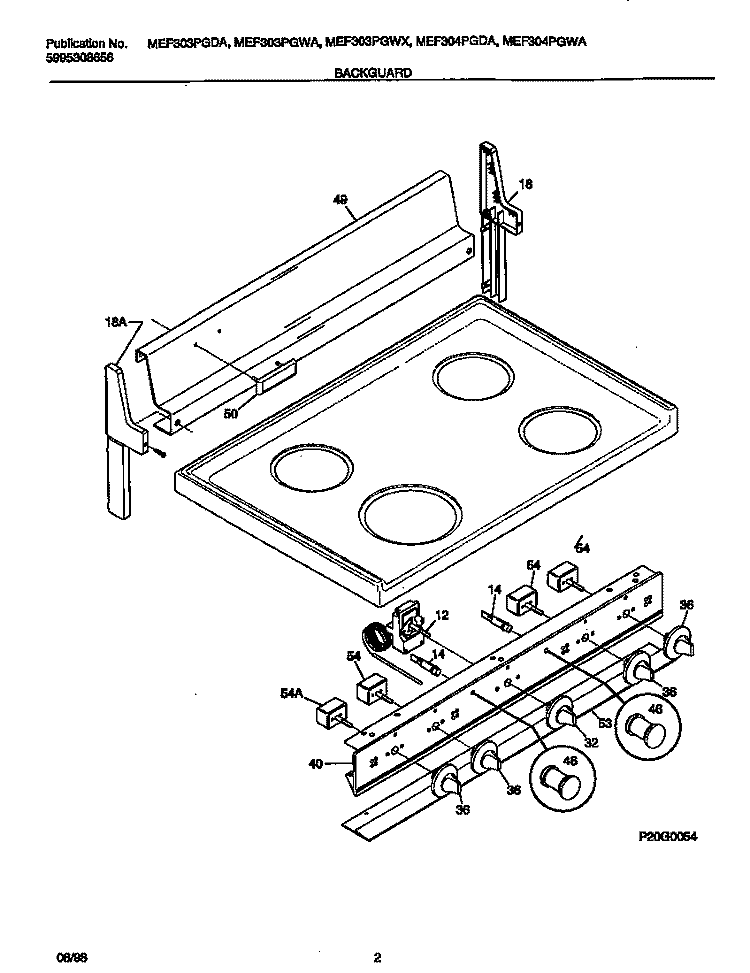 BACKGUARD Diagram and Parts List for MEF303PGWA  Uni Range