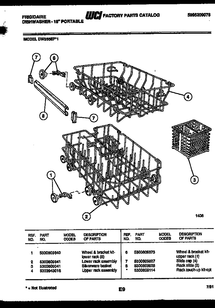 RACKS AND TRAYS Diagram and Parts List for DW2558PW1  Frigidaire Dishwasher