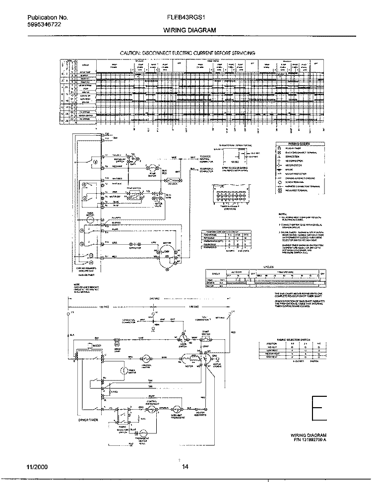 WIRING DIAGRAM Diagram and Parts List for FLEB43RGS1  Frigidaire Washer Dryer Combo