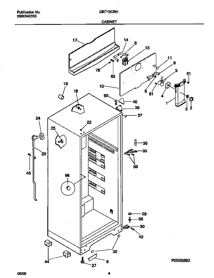 CABINET Diagram and Parts List for GRT13CRHZ1  Gibson Refrigerator