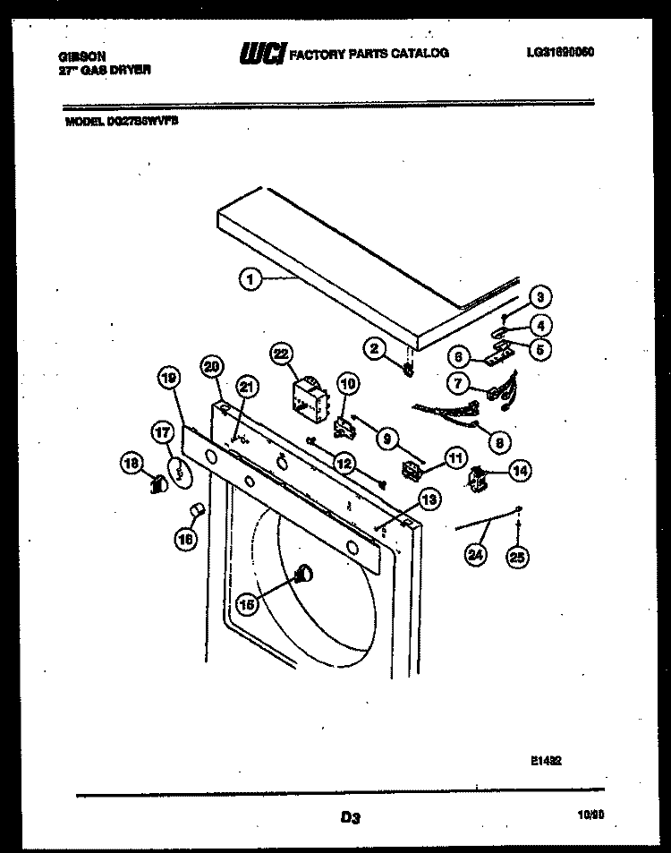 TOP, CONTROL AND MISCELLANEOUS PART Diagram and Parts List for DG27S6WVFB  Gibson Dryer