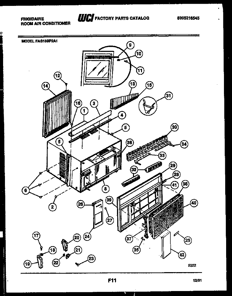 CABINET PARTS Diagram and Parts List for FAS189P2A1  Frigidaire Air Conditioner