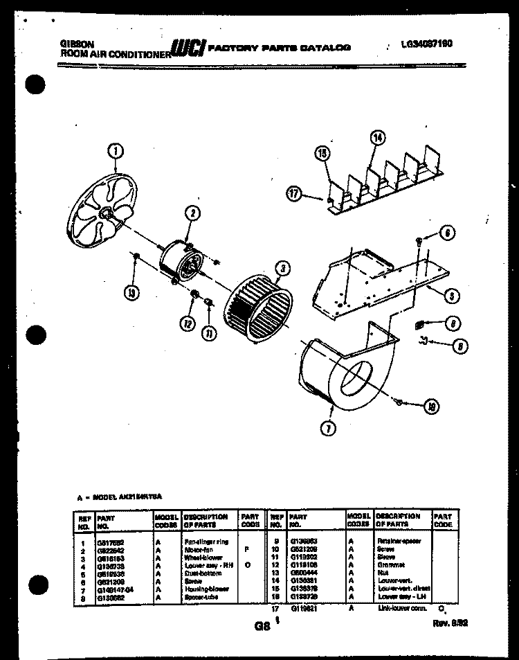 AIR HANDLING PARTS Diagram and Parts List for AK21E4RTBA  Gibson Air Conditioner