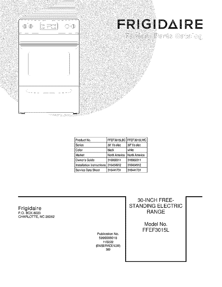 COVER Diagram and Parts List for FFEF3015LWC  Frigidaire Range