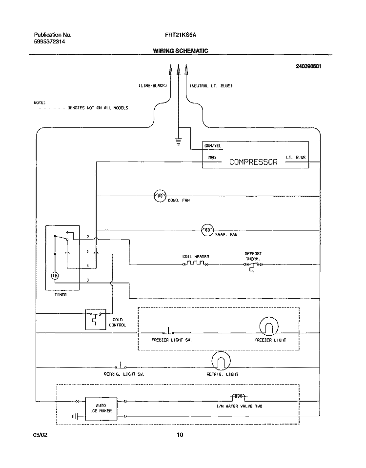 WIRING SCHEMATIC Diagram and Parts List for FRT21KS5AW5  Frigidaire Refrigerator