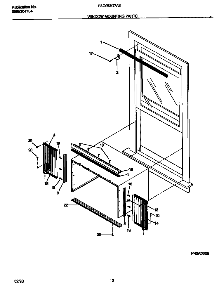 WINDOW MOUNTING PARTS Diagram and Parts List for FAC052G7A2  Frigidaire Air Conditioner