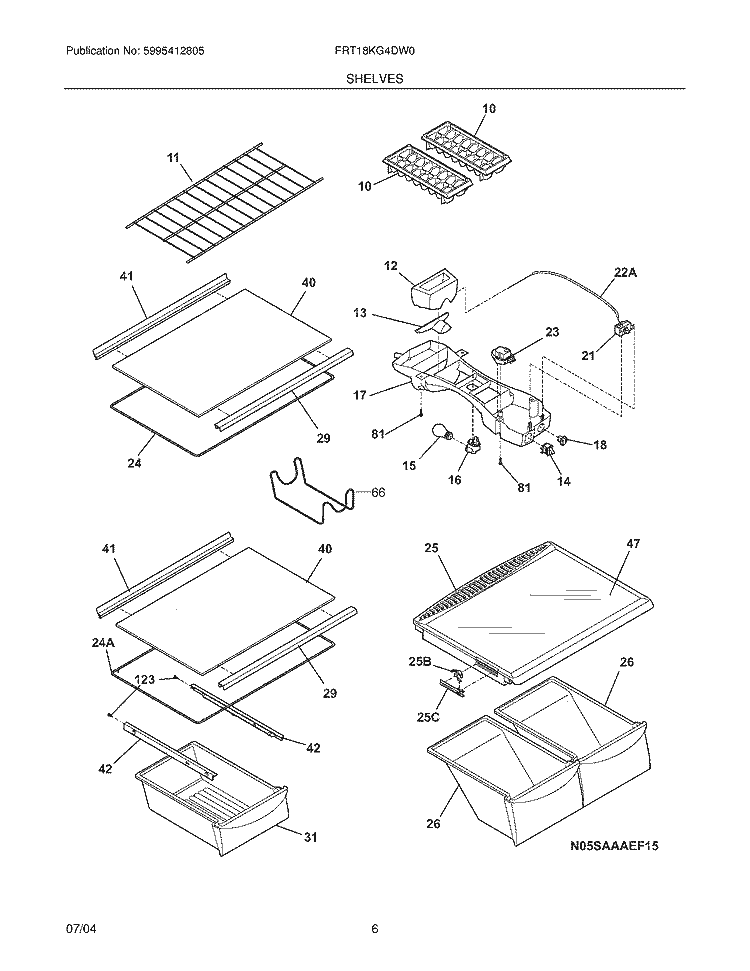 SHELVES Diagram and Parts List for FRT18KG4DW0  Frigidaire Refrigerator