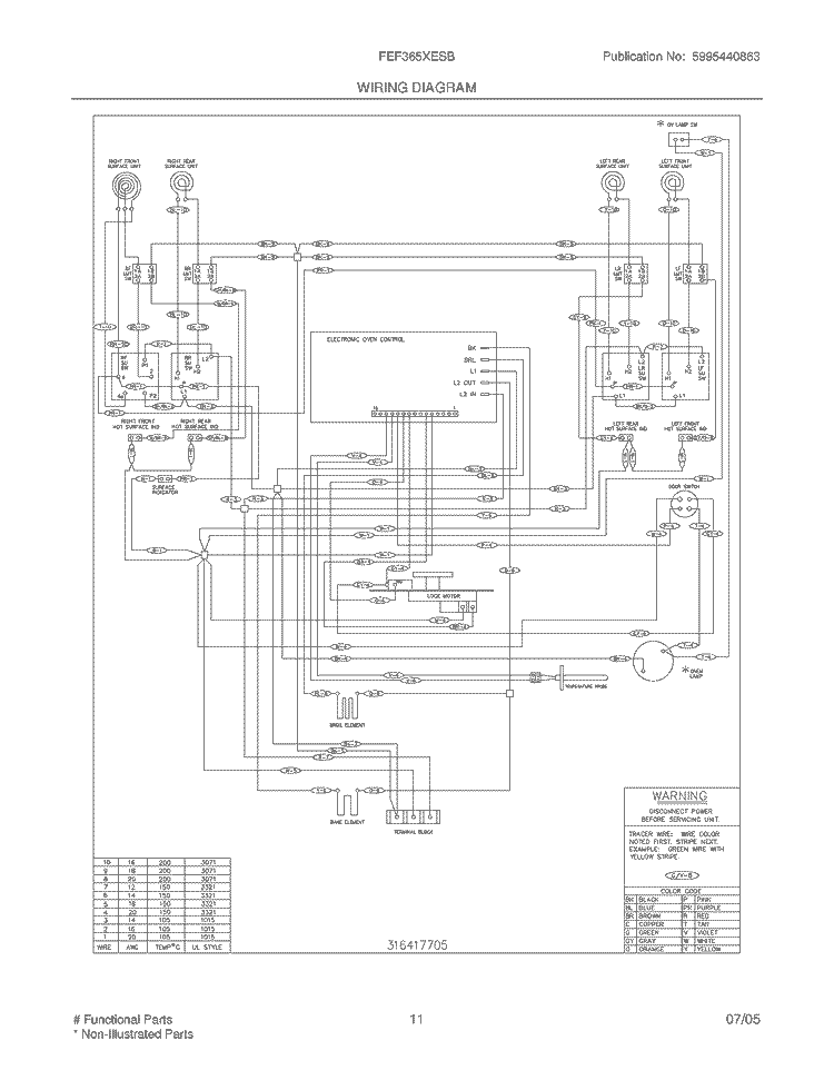WIRING DIAGRAM Diagram and Parts List for FEF365XESB  Frigidaire Range