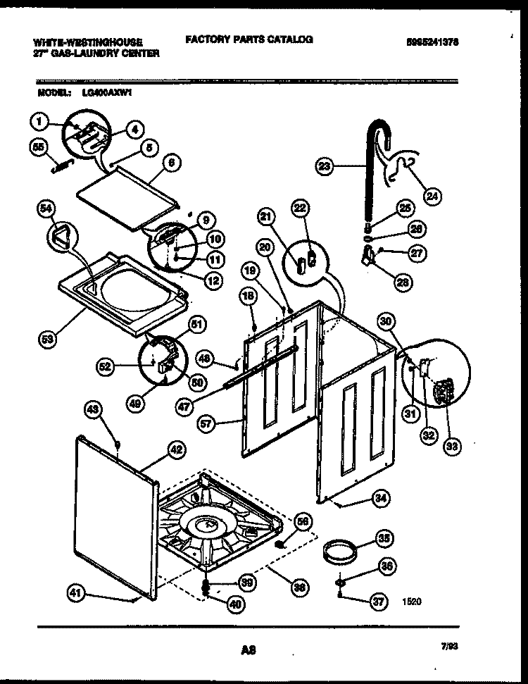 CABINET PARTS Diagram and Parts List for LG400AXD1  Frigidaire Washer Dryer Combo