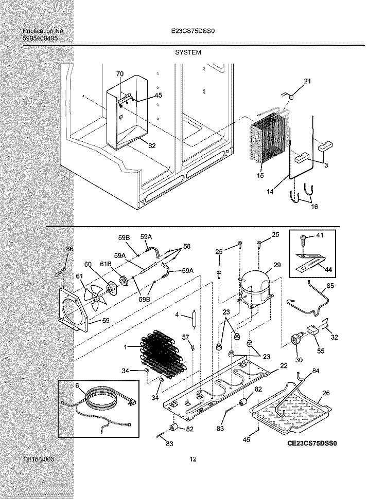 SYSTEM Diagram and Parts List for E23CS75DSS0  Electrolux Refrigerator