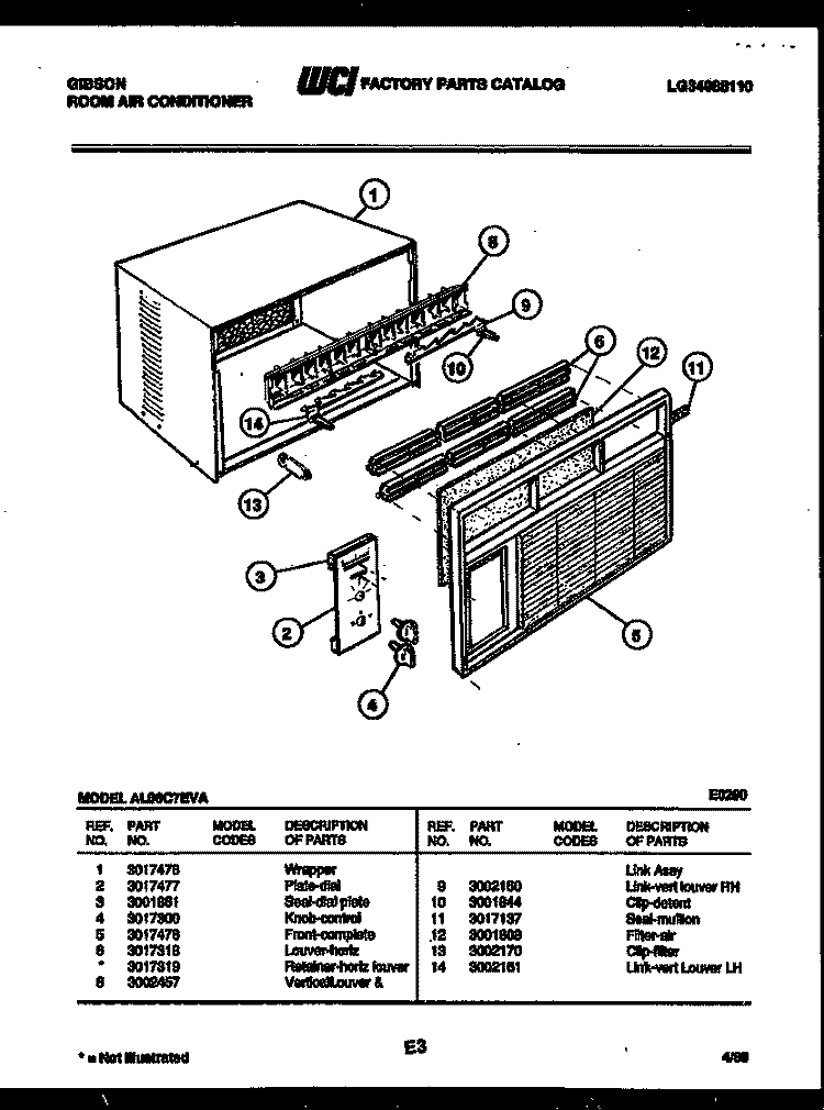 CABINET PARTS Diagram and Parts List for AL08C7EVA  Gibson Air Conditioner