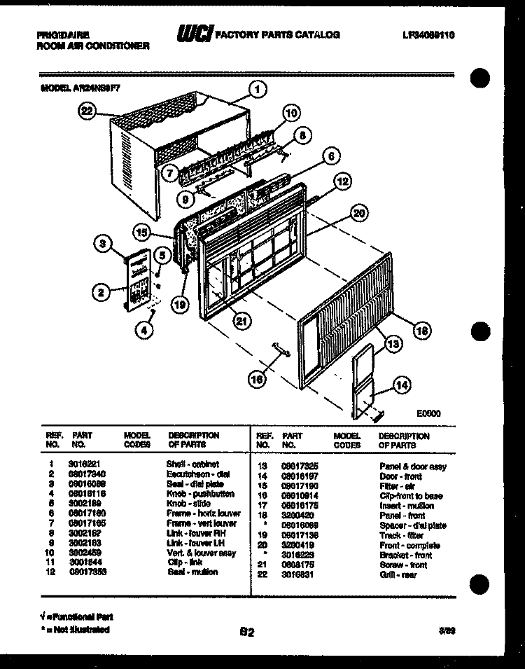 CABINET PARTS Diagram and Parts List for AR24NS8F7  Frigidaire Air Conditioner