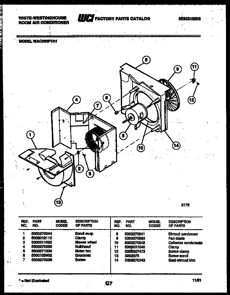 AIR HANDLING PARTS Diagram and Parts List for WAC062P7A1  Frigidaire Air Conditioner