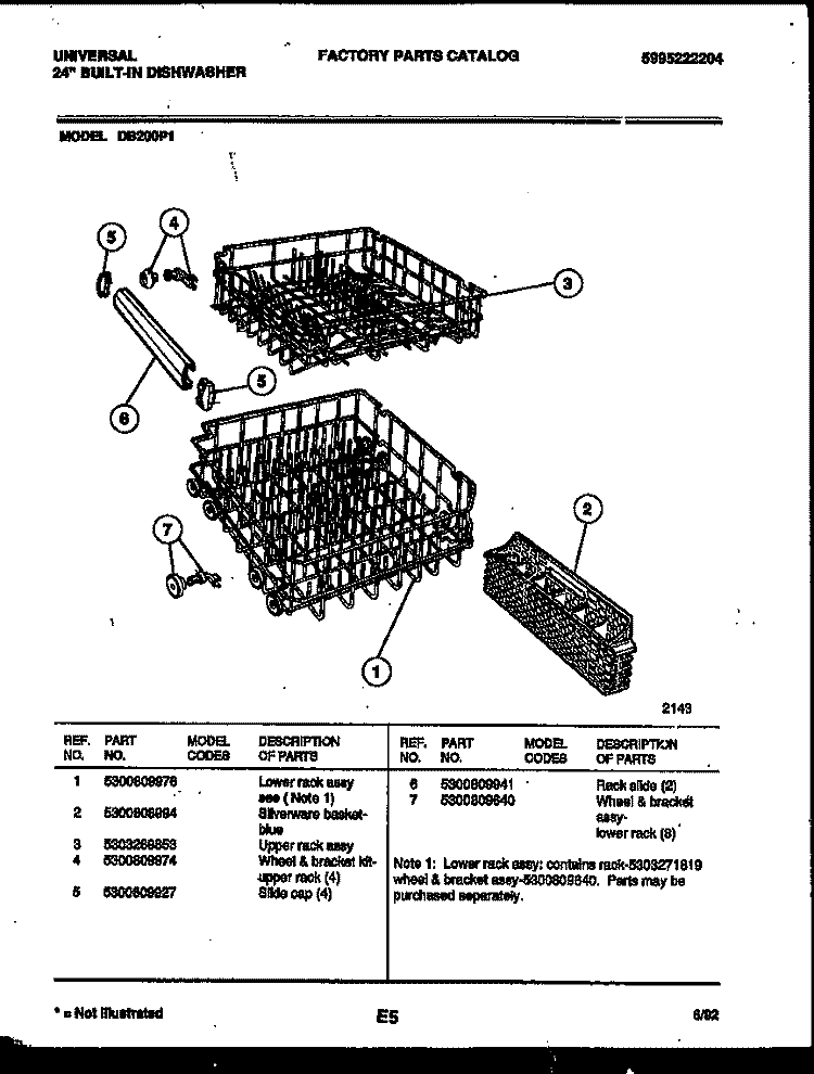 RACKS AND TRAYS Diagram and Parts List for DB200PW1  Frigidaire Dishwasher