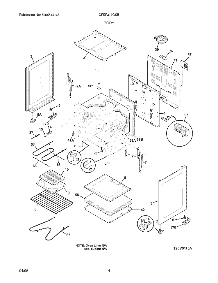 BODY Diagram and Parts List for CFEF317GSB  Frigidaire Range
