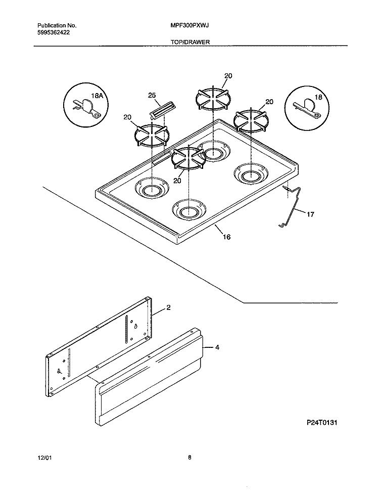 TOP / DRAWER Diagram and Parts List for MPF300PXWJ  Uni Range