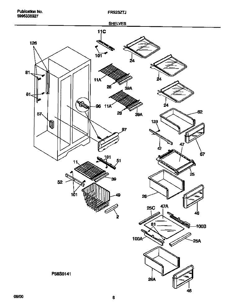 SHELVES Diagram and Parts List for FRS23ZTJQ0  Frigidaire Refrigerator