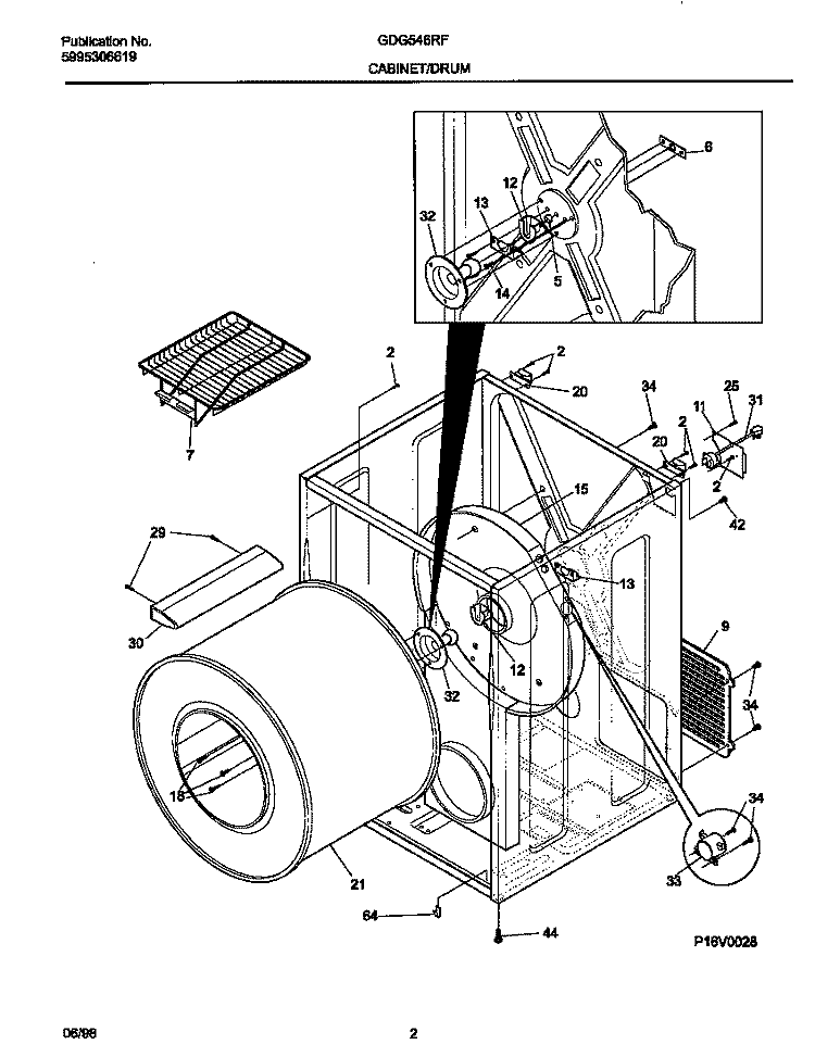 CABINET / DRUM Diagram and Parts List for GDG546RFS0  Gibson Dryer
