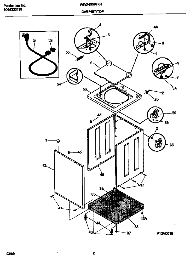 CABINET / TOP Diagram and Parts List for WWX433RFS1  Frigidaire Washer