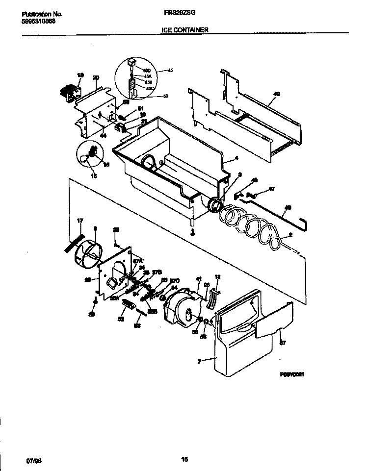 ICE CONTAINER Diagram and Parts List for FRS26ZSGW2  Frigidaire Refrigerator