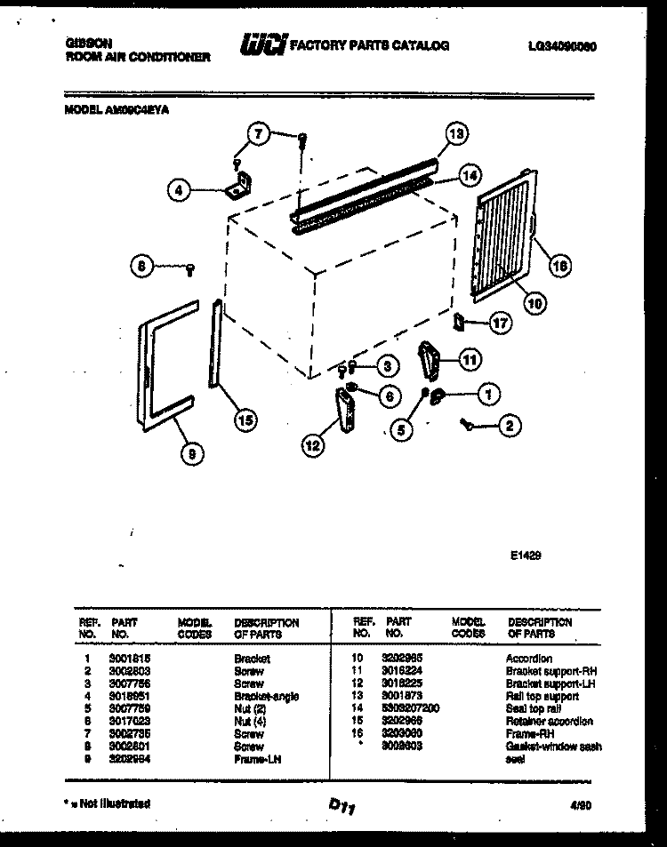CABINET AND INSTALLATION PARTS Diagram and Parts List for AM09C4EYA  Gibson Air Conditioner
