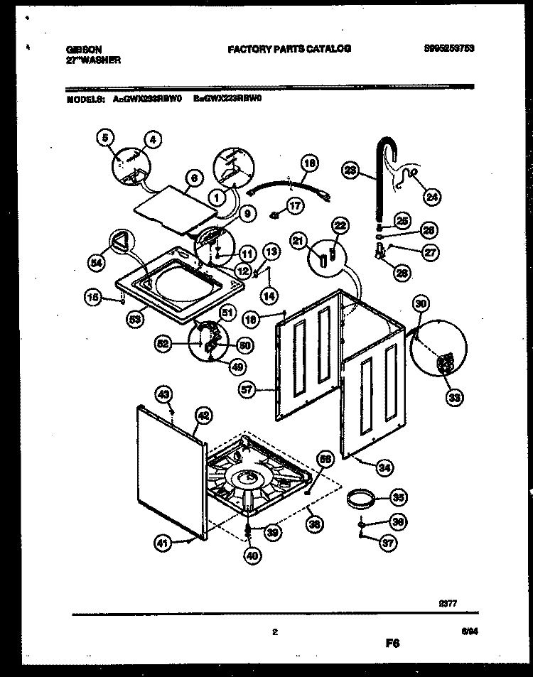 CABINET PARTS Diagram and Parts List for GWX233RBW0  Gibson Washer