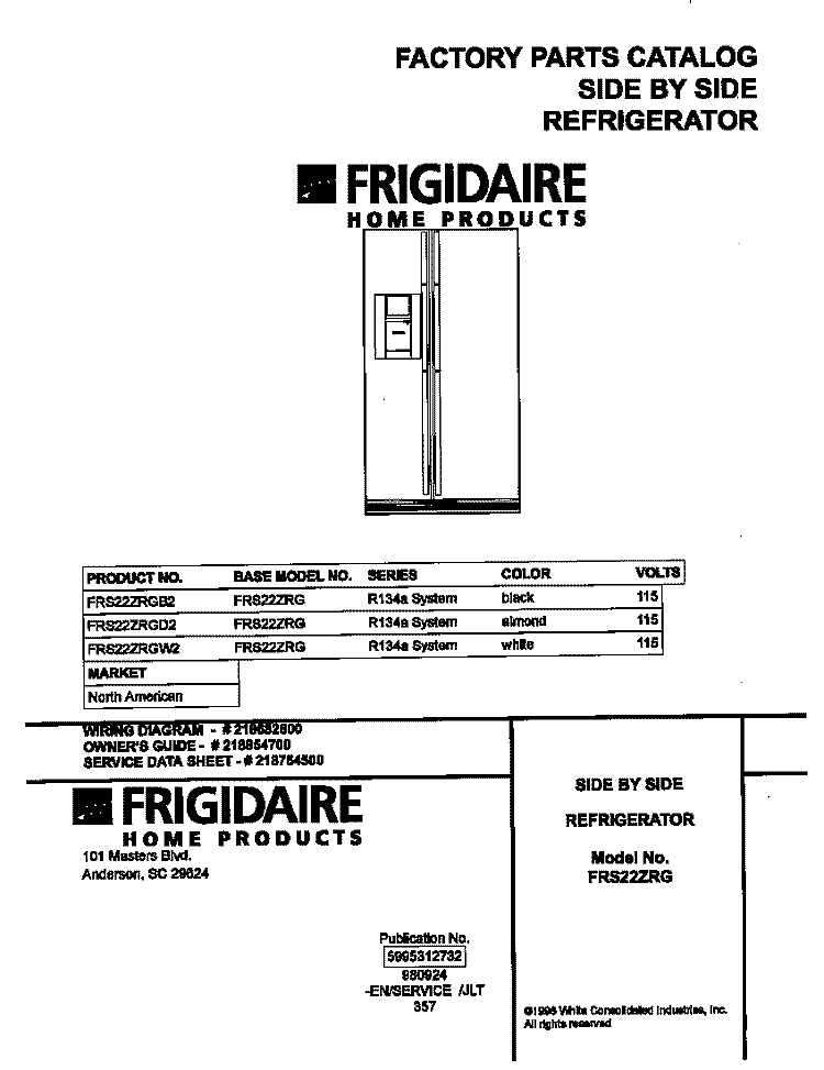 COVER Diagram and Parts List for FRS22ZRGB2  Frigidaire Refrigerator