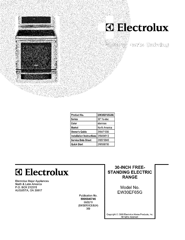 COVER Diagram and Parts List for EW30EF65GSE  Electrolux Range