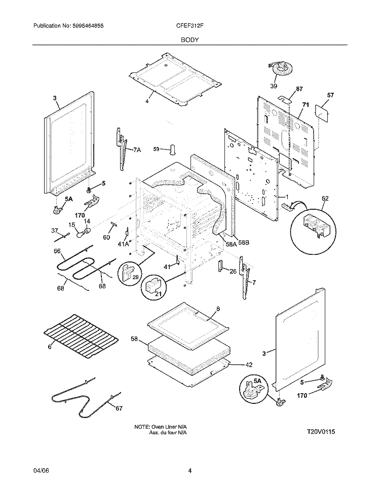 BODY Diagram and Parts List for CFEF312FSA  Frigidaire Range
