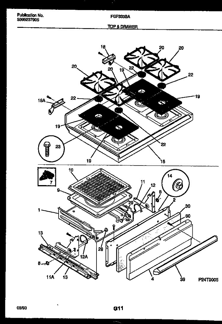 COOKTOP AND BROILER DRAWER PARTS Diagram and Parts List for FGF333BAWA  Frigidaire Range