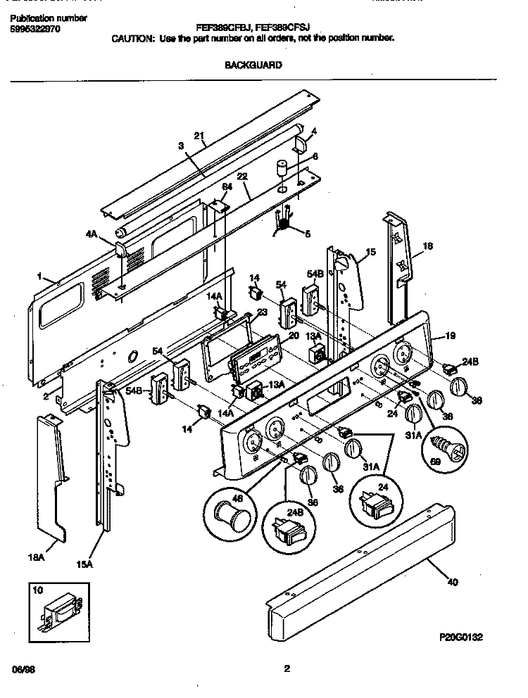 BACKGUARD Diagram and Parts List for FEF389CFSJ  Frigidaire Range