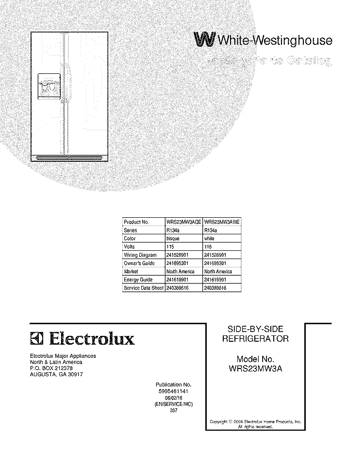 COVER Diagram and Parts List for WRS23MW3AWE  Westinghouse Refrigerator