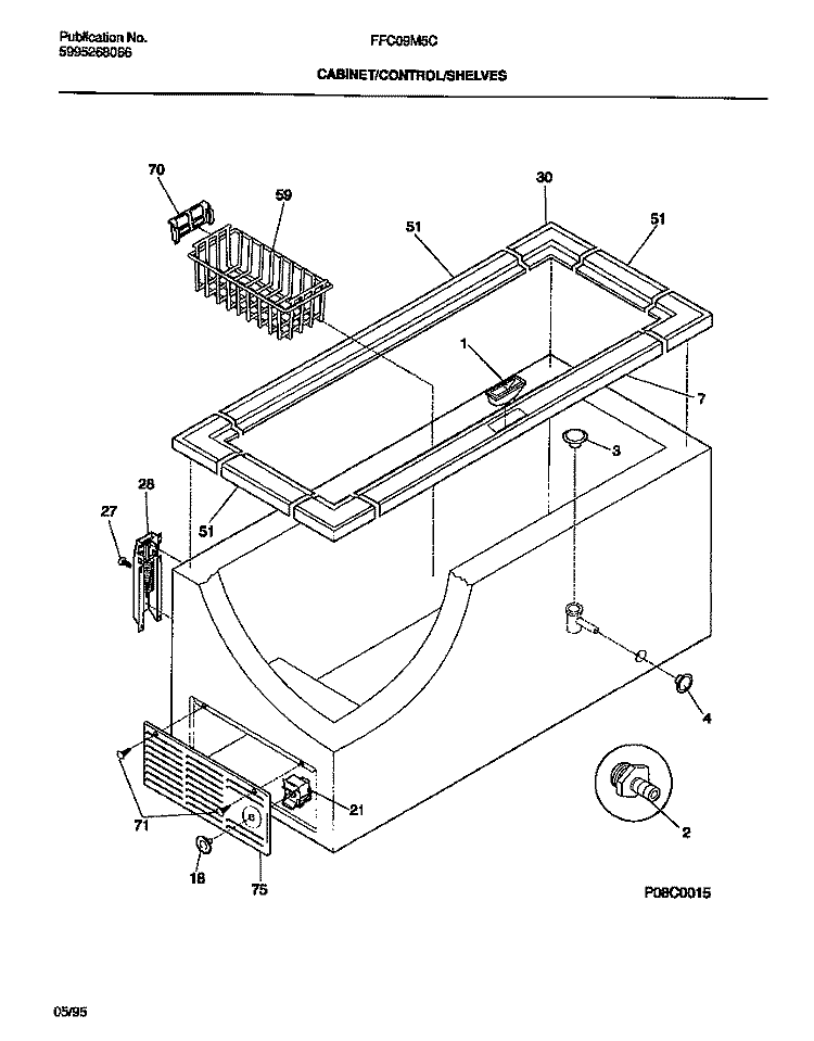 CABINET / CONTROL / SHELVES Diagram and Parts List for FFC09M5CW1  Frigidaire Freezer