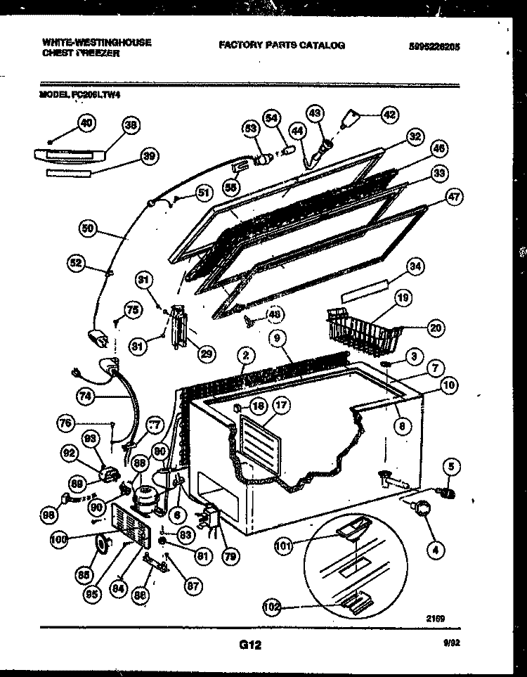 CHEST FREEZER Diagram and Parts List for FC206LTW4  Frigidaire Freezer