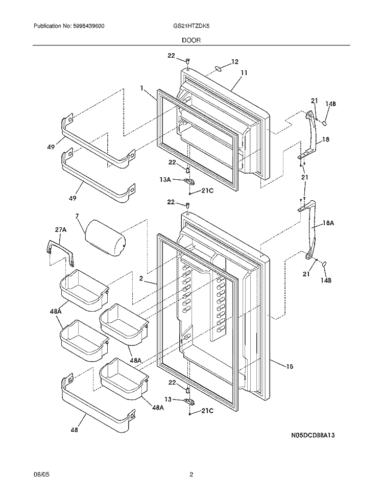 DOOR Diagram and Parts List for GS21HTZDK5  Frigidaire Refrigerator