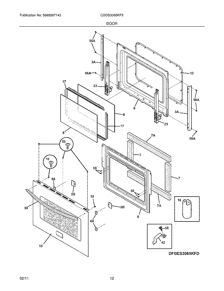 DOOR Diagram and Parts List for CGDS3065KF5  Frigidaire Range